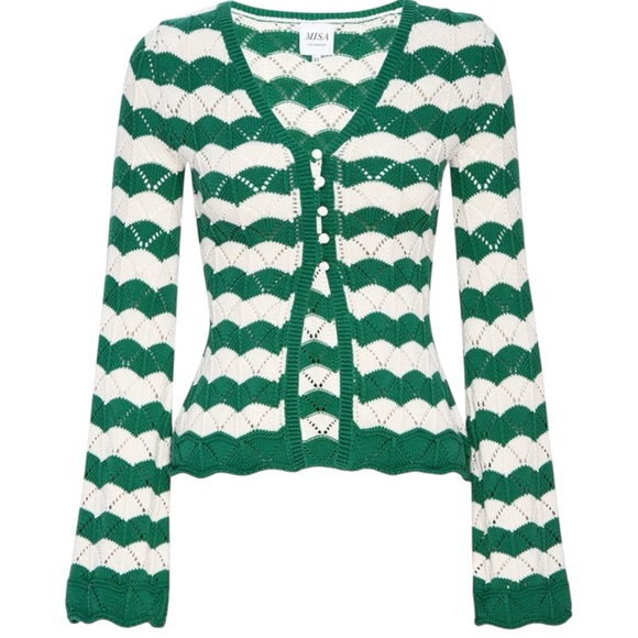 Misa Los Angeles Emerald and White Cardigan with Zigzag Pattern - Picture 1 of 8
